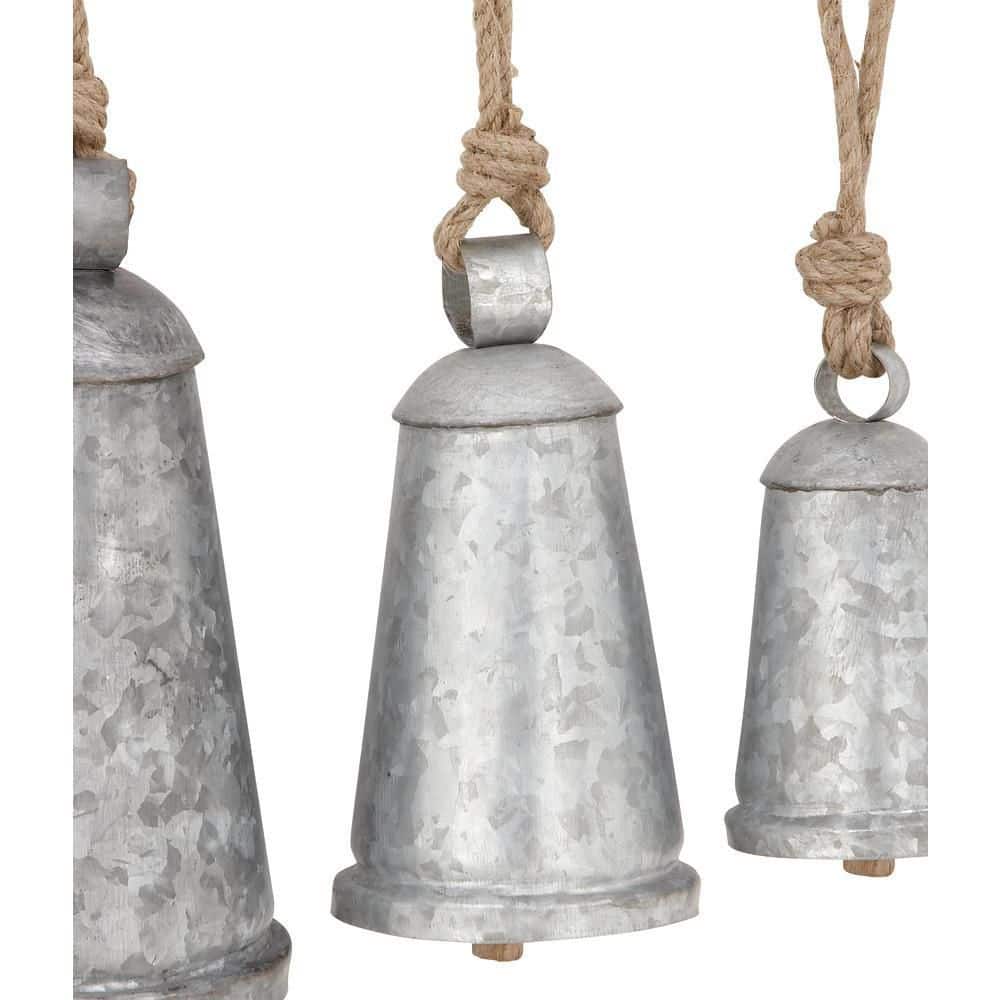 Silver Metal and Jute Hanging Cone Bells, Set of 3