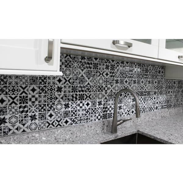Moroccan Mono 10 in. W x 10 in. H Self Adhesive Peel and Stick Decorative Mosaic Wall Tile Backsplash (10-Tiles)