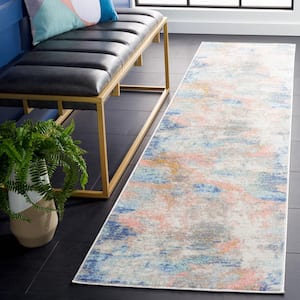Skyler Collection Beige Blue/Pink 2 ft. x 9 ft. Abstract Striped Runner Rug