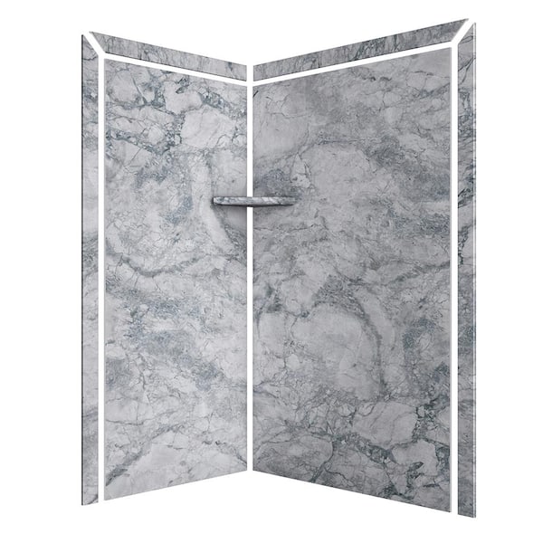 Elegance 36 in. x 48 in. x 80 in. 7-Piece Easy Up Adhesive Corner Shower Wall Surround in Everest