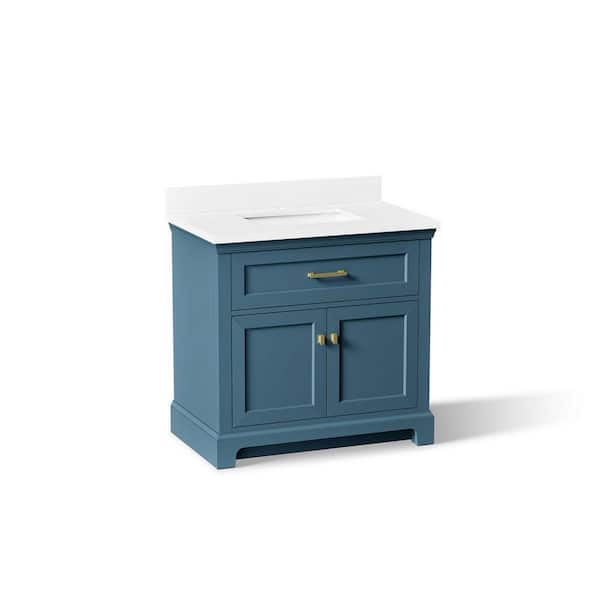 Charlemont 36 in. Single Sink Freestanding Tidal Blue Bath Vanity with White Quartz Top