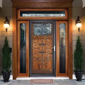 Naples 36 in. x 80 in. Black Full View Wrought Iron Security Storm Door with Reversible Hinging