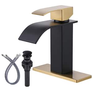 Single Handle Single Hole Waterfall Faucet with Deckplate Included and Drain in Brushed Nickel