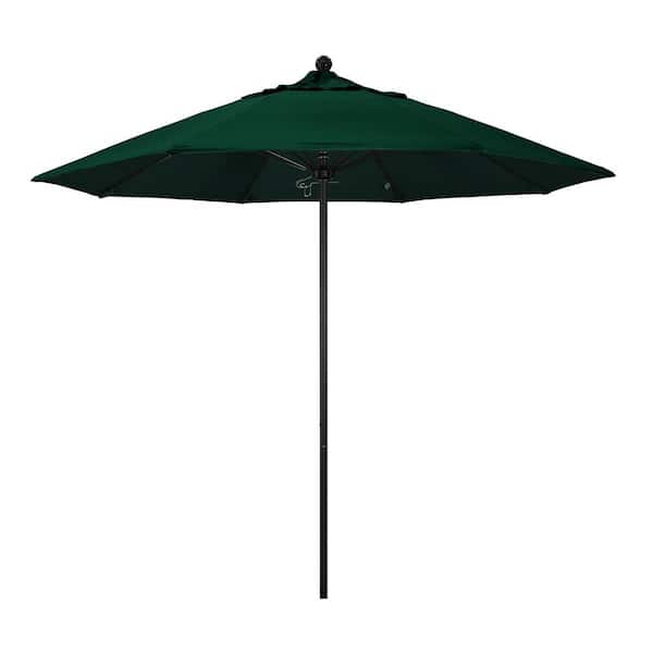 California Umbrella 9 ft. Black Aluminum Commercial Market Patio Umbrella with Fiberglass Ribs and Push Lift in Forest Green Sunbrella