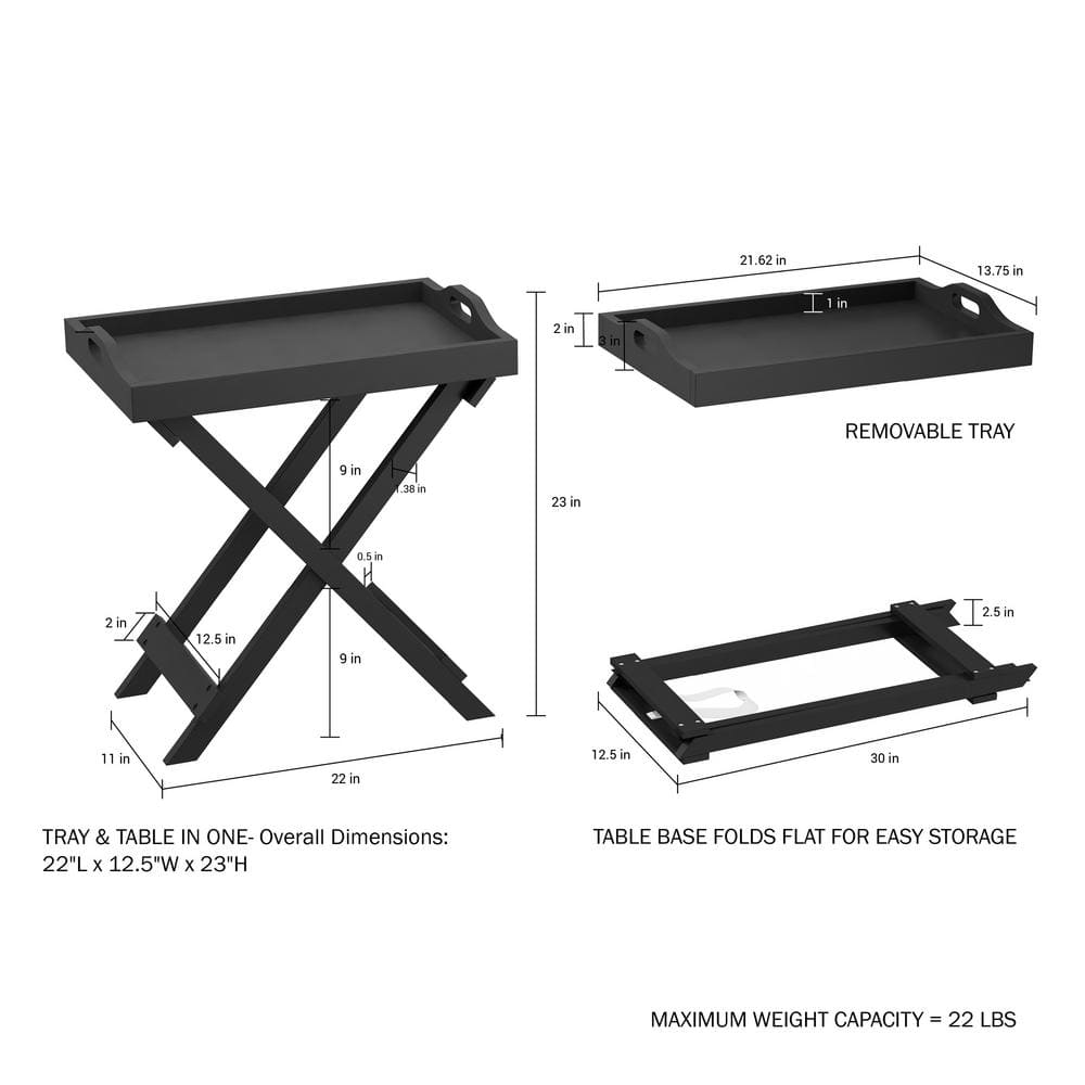 Black Wooden Folding End Table with Removable Tray - thumbnail 5