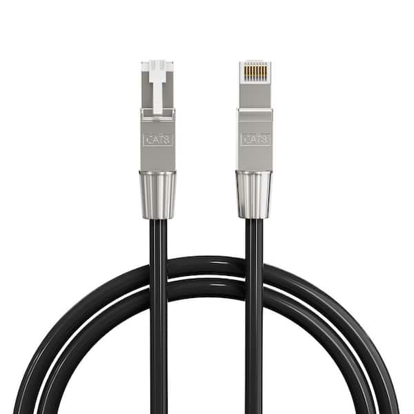 10 ft. Black Cat 8 CMR 22 AWG 40GB Ethernet Netwrok Cable, Solid Copper with Tinned Copper Braid Shielding for POE LAN