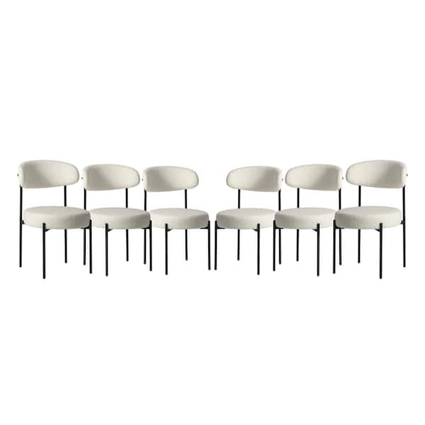 WESTINFURNITURE Bayville Modern Sherpa Upholstered Metal Frame Side Dining Chair (Set of 6) in Cream