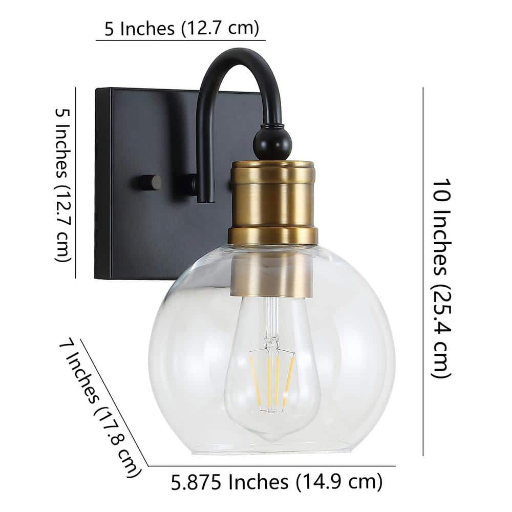 Marais 5.88" Black Iron and Clear Glass Rustic Vintage LED Vanity Light