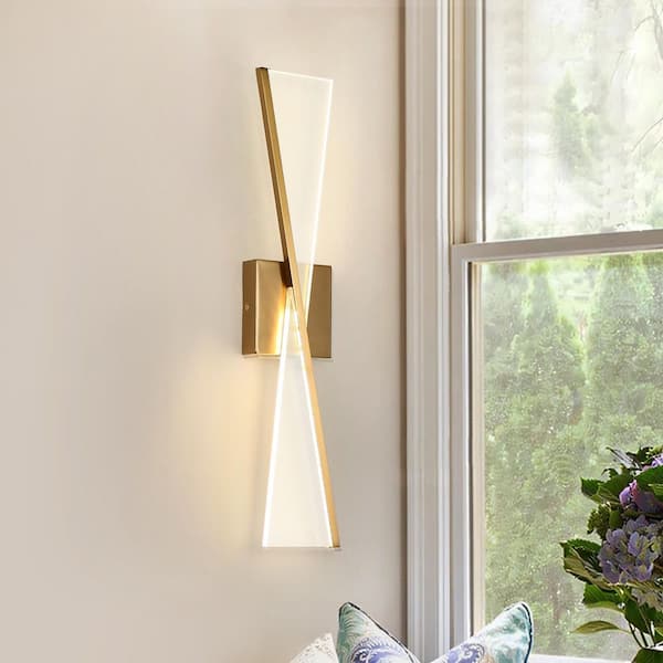 23.6 in. H 2-Light Mid-century Modern Gold LED Acrylic Wall Sconce, Bedroom, Living Room, Vanity Mirror Wall Light