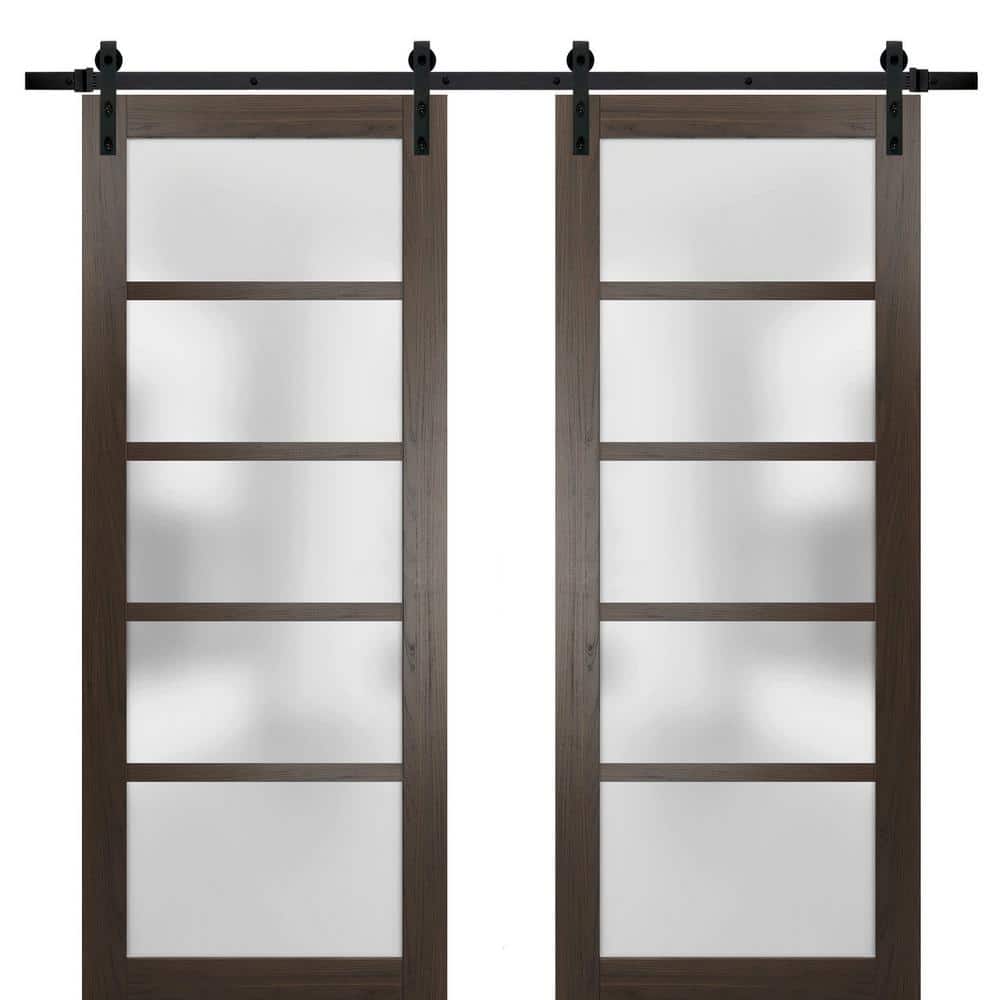 Assemble Required 18 in. x 84 in. 2 Panel Frosted Glass Chocolate Ash Solid Wood Sliding Barn Door with Hardware Kit price history on PriceWatchPro