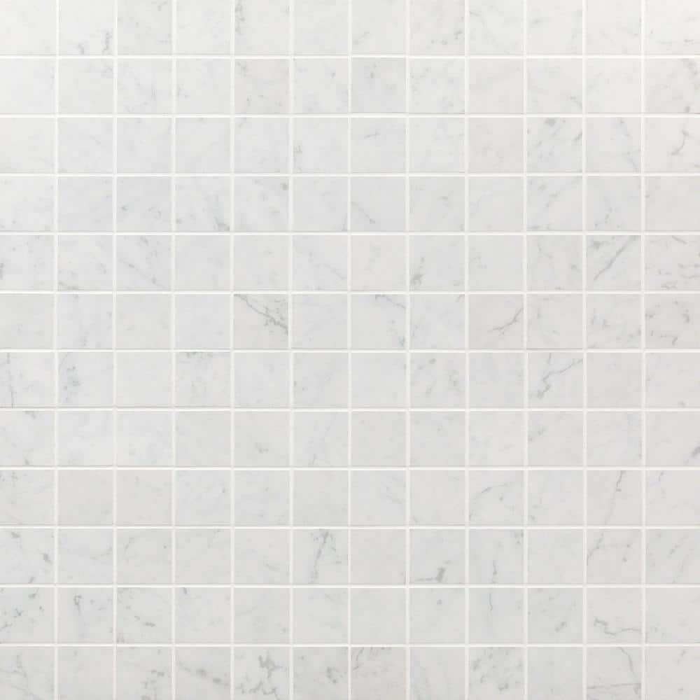 Marmo Bianco 4 in. x 0.39 in. Matte Marble Look Porcelain Mosaic Tile Sample price history on PriceWatchPro