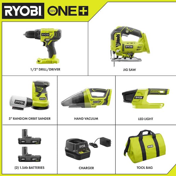 ONE+ 18V Cordless 5-Tool Combo Kit with (2) 1.5 Ah Batteries, 18V Charger, and Bag