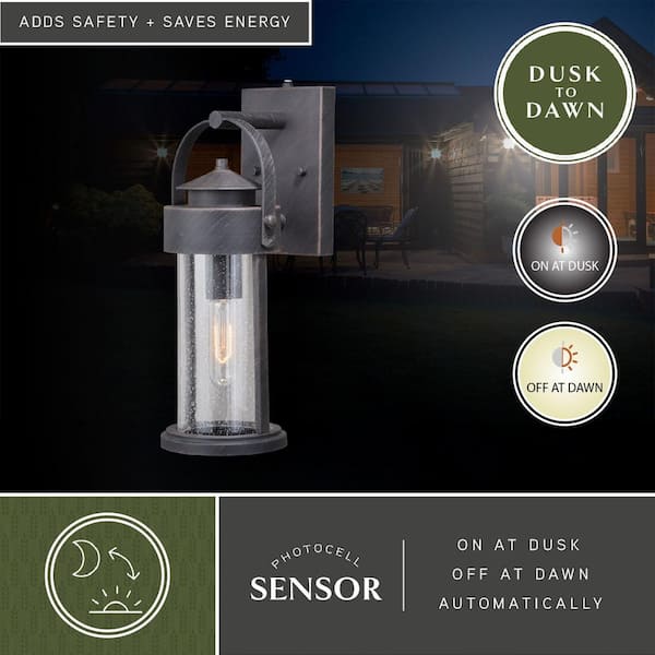 Cumberland 1 Light Dusk to Dawn Bronze Rustic Outdoor Wall Lantern Clear Glass