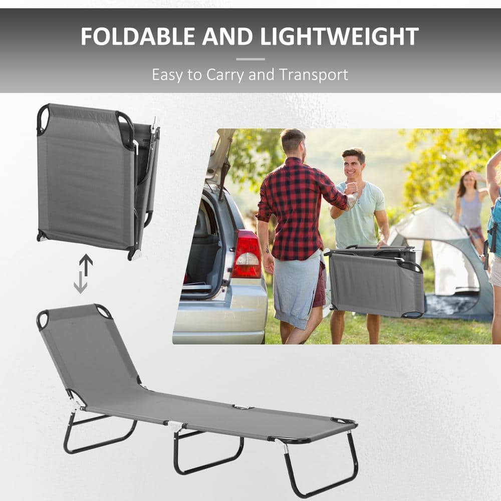 Gray Steel Frame Folding Outdoor Chaise Lounge Set