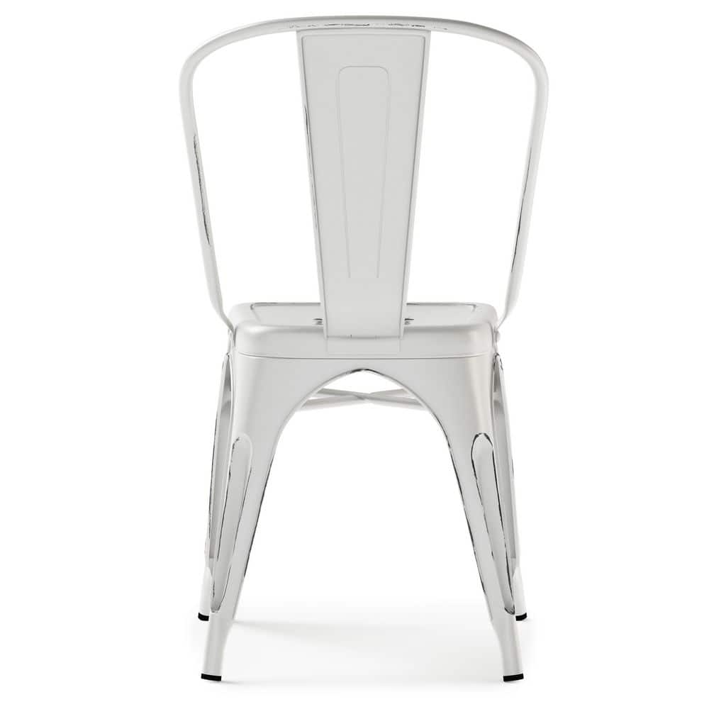 Distressed White Metal Upholstered High Slat Side Chair