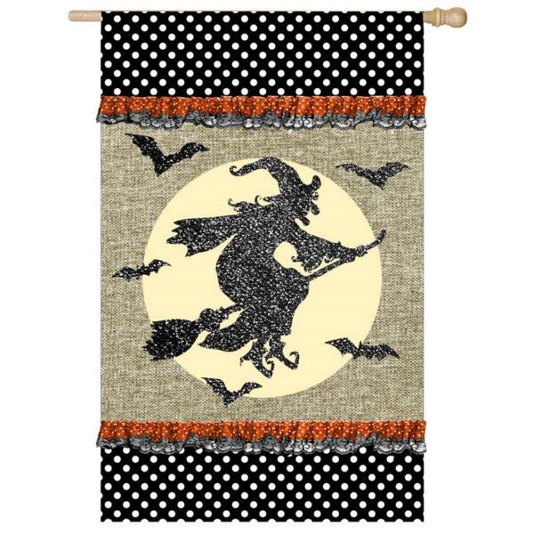 Evergreen 2 ft. x 4 ft. Burlap Witch on a Broom Flag