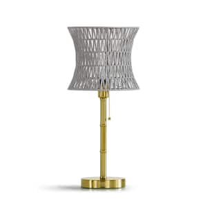 Bohol 26 in. Brushed Brass Metal Table Lamp with Rattan Shade