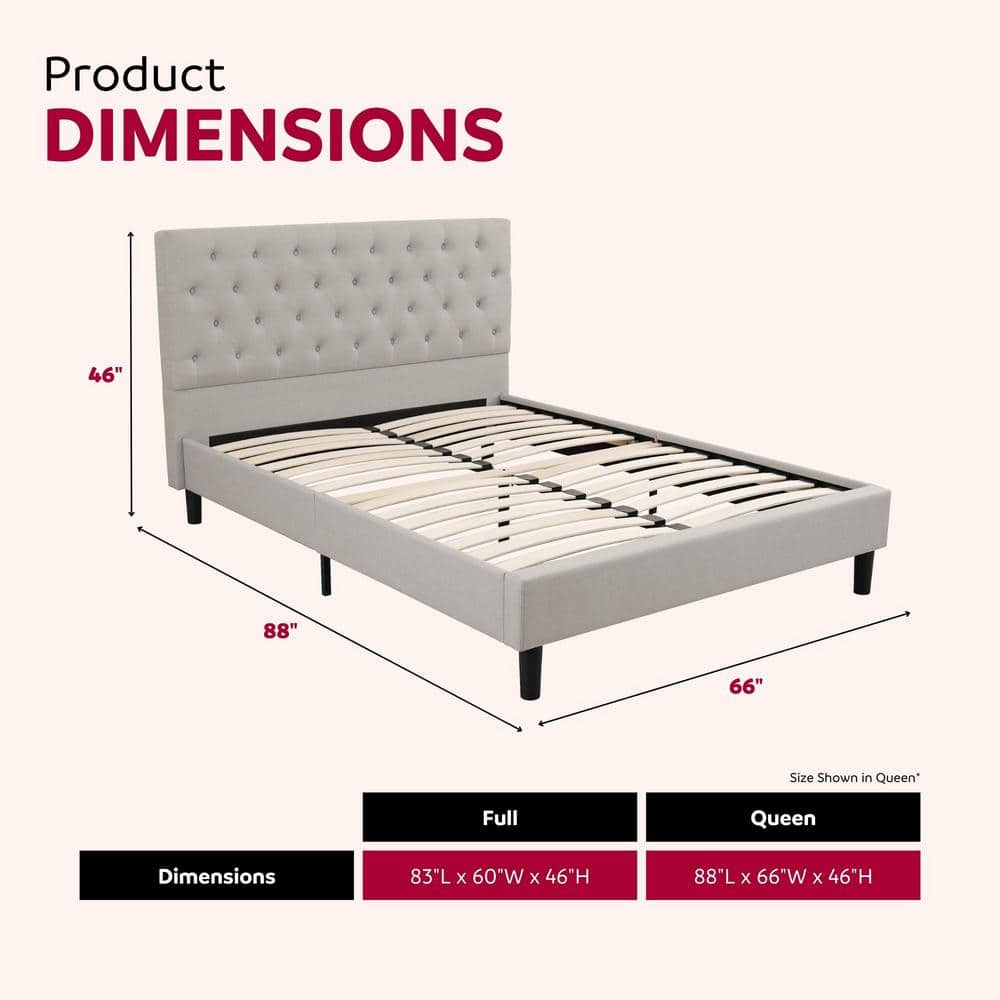 Ellie Queen-Size Gray Linen Tufted Upholstered Bed Frame
