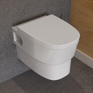 Wall Mount 1-Piece 0.8/1.6 GPF Dual Flush Elongated Toilet Bowl Only in White