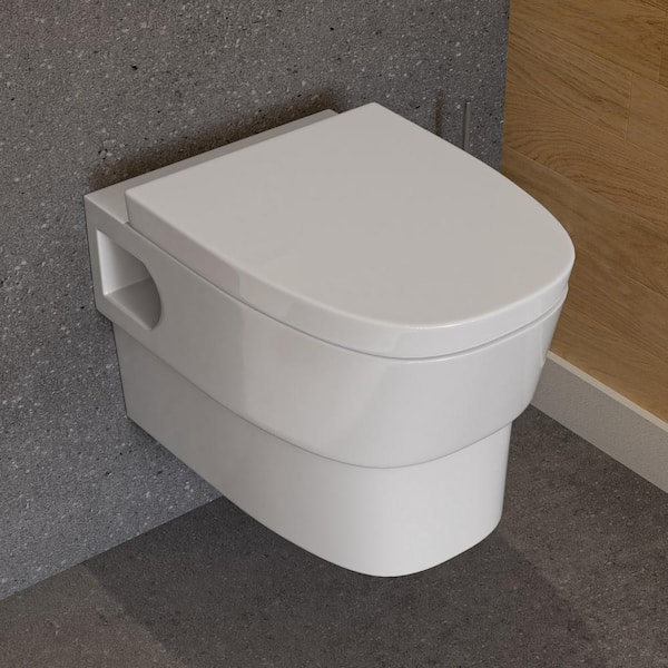 EAGO Wall Mount 1-Piece 0.8/1.6 GPF Dual Flush Elongated Toilet Bowl Only in White