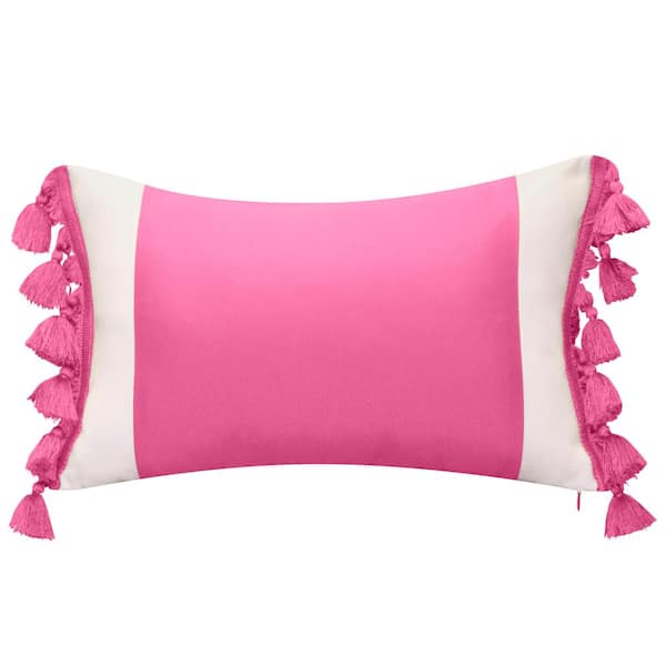 Edie@Home Colorblock Tassel Fringe Indoor & Outdoor 12x20 Lumbar Decorative Pillow