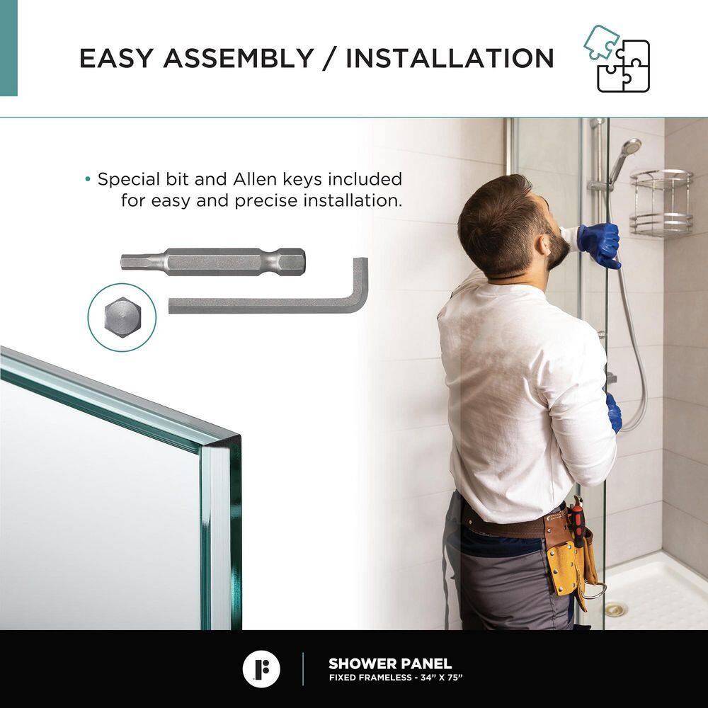 34'' W x 74.25'' H Black Frameless Tempered Glass Shower Panel