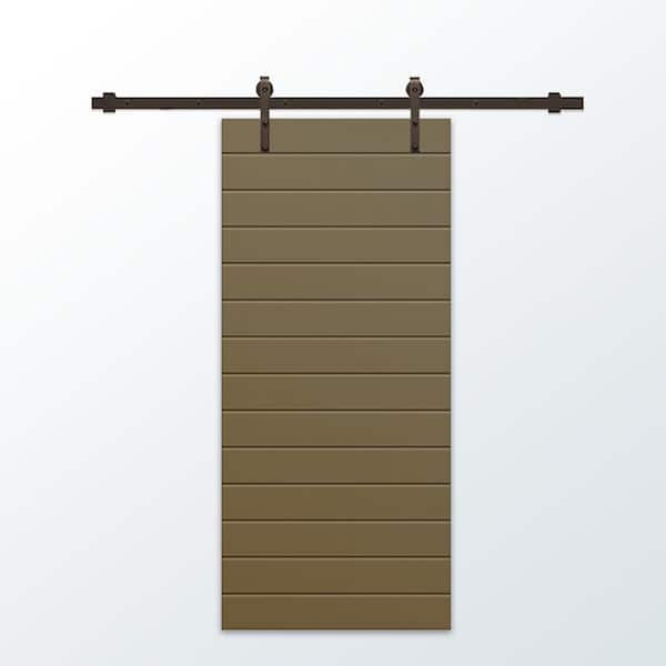 CALHOME 42 in. x 96 in. Olive Green Painted Composite MDF Paneled Interior Sliding Barn Door with Hardware Kit