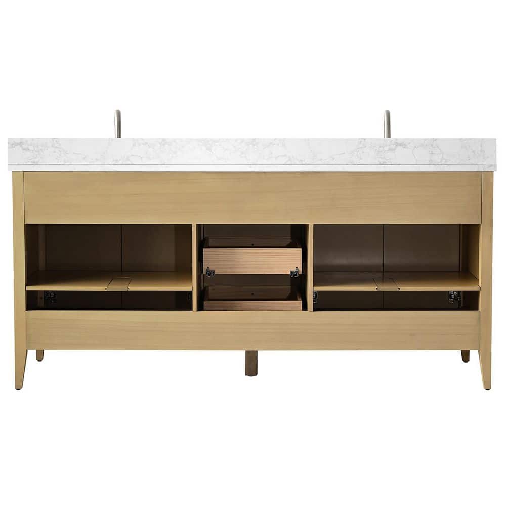 72" Natural Oak Double Sink Vanity with Marble Top