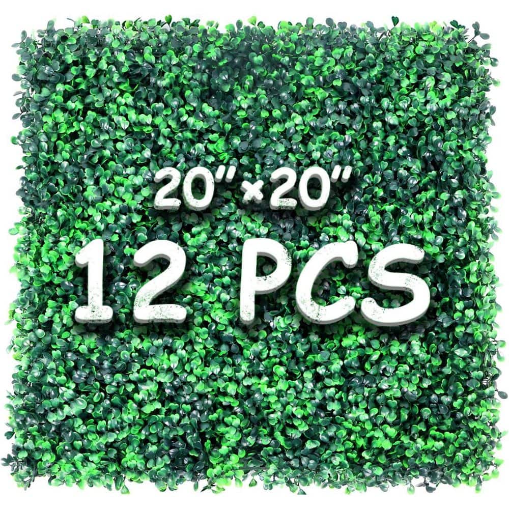 20 in. Green Indoor/Outdoor Artificial Plant 12-Pack UV-Proof Boxwood Hedge Wall Panels for Privacy and Decor price history on PriceWatchPro