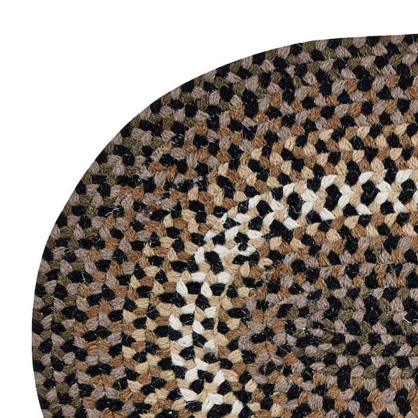 Woodbridge Oval Braid Collection Black 20" x 30" Oval 100% Wool Reversible Indoor Area Rug