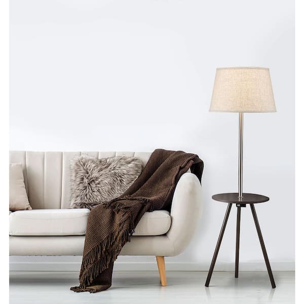 Sunpez 55 in. H Black Mid-Century Modern Standard Floor Lamp for Living Room with White Shade and USB Power Station