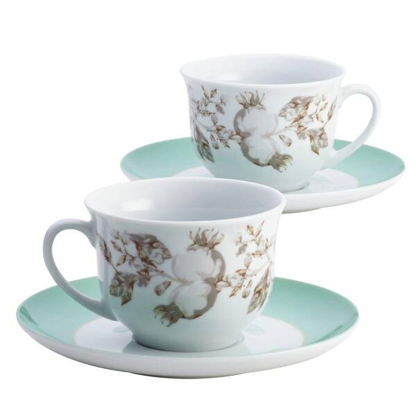 BonJour Dinnerware Fruitful Nectar Porcelain Teacup and Saucer Set with Print