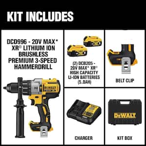 20V MAX XR Cordless Brushless 3-Speed 1/2 in. Hammer Drill with (2) 20V 5.0Ah Batteries and Charger
