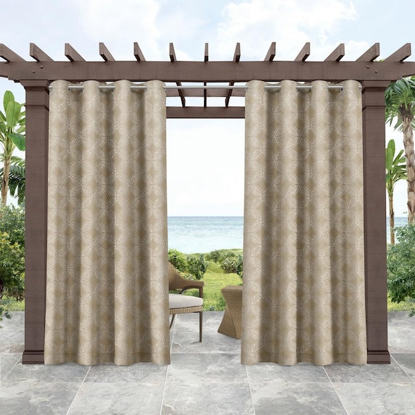Tommy Bahama Island Tile Twill Geometric Light Filtering Grommet Top Indoor/Outdoor Curtain, 54 in. W x 96 in. L (Set of 2)