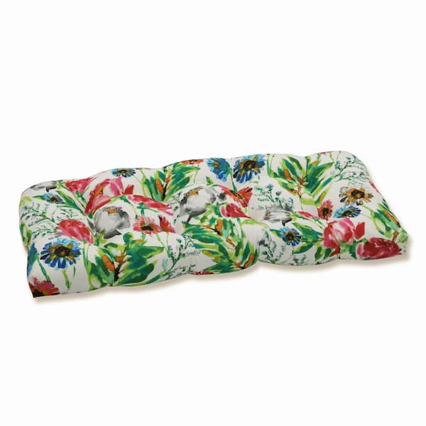 Pillow Perfect Floral Rectangular Outdoor Bench Cushion in Pink