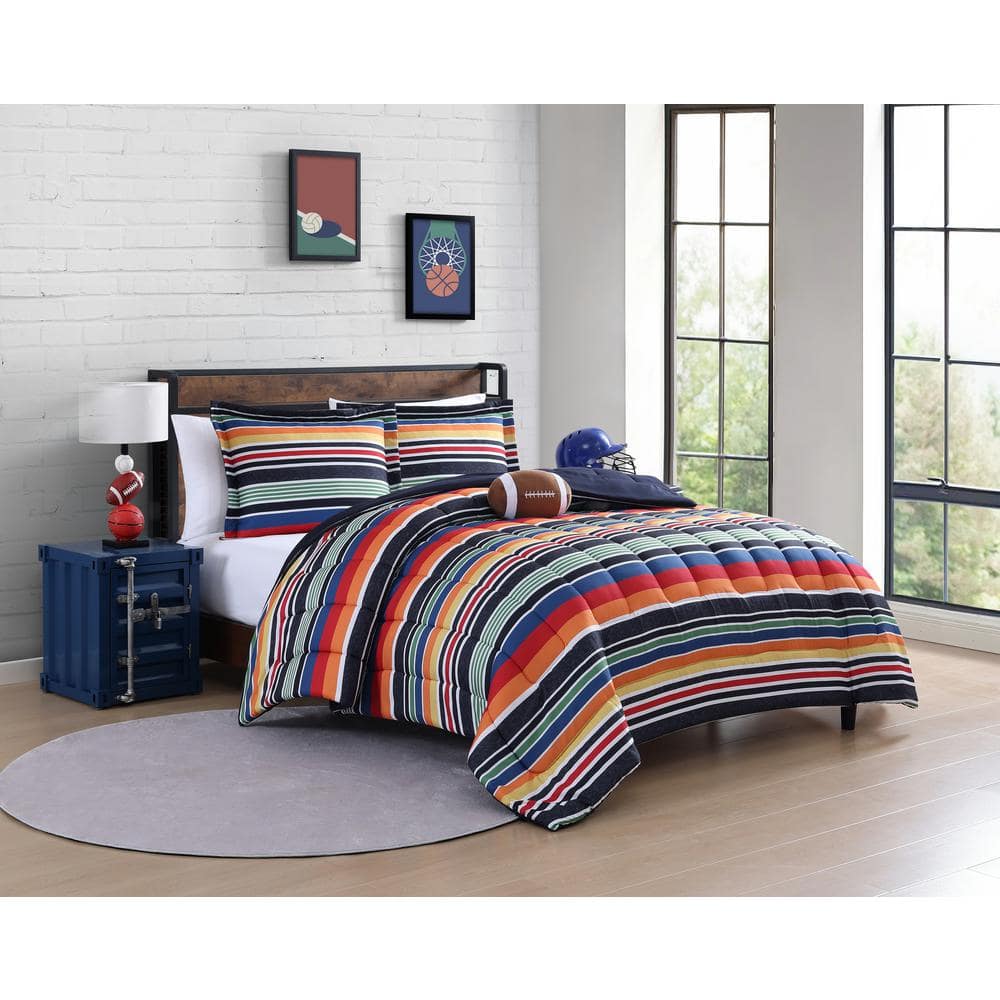 Full Black Multicolor Microfiber Kids Reversible Comforter Set