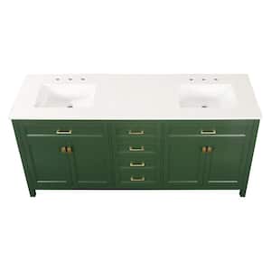 72.6 in. W x 22.4 in. D x 34 in. H Double Sink Solid Wood Bath Vanity in Green with White Kakara Engineered Marble Top