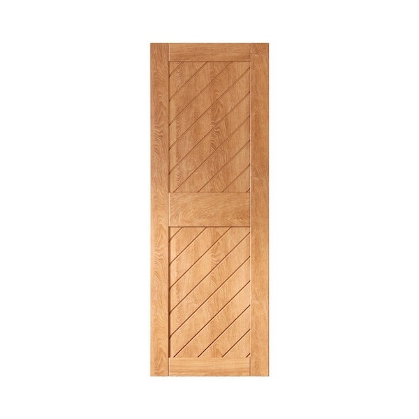 HOMACER XT1 30 in. x 84 in. C-Panel Solid Core Early American Slanted Stripe Design Pine Wood Interior Sliding Barn Door Slab