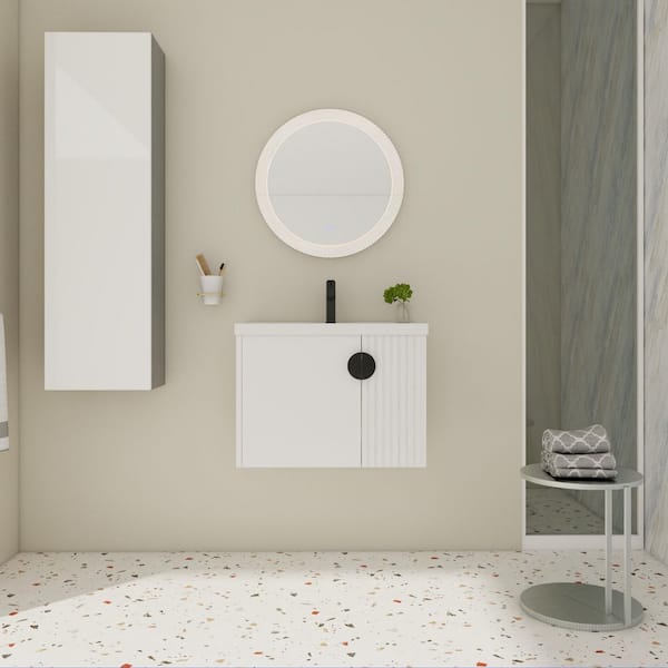 28 in. W x 18.50 in. D x 21 in. H Single Sink Wall Mounted Bath Vanity in White with White Ceramic Top