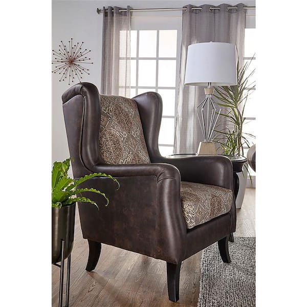 Elmbrook Brown Leatherette Upholstered Wingback Accent Club Chair