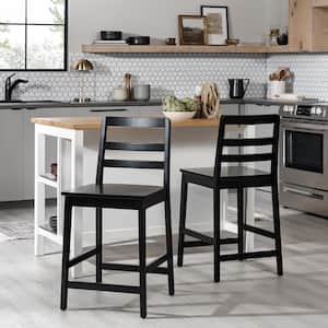 Modern Ladder Back 24 in. Black Low Back Solid Wood Counter Stool with MDF Seat, Set of 2