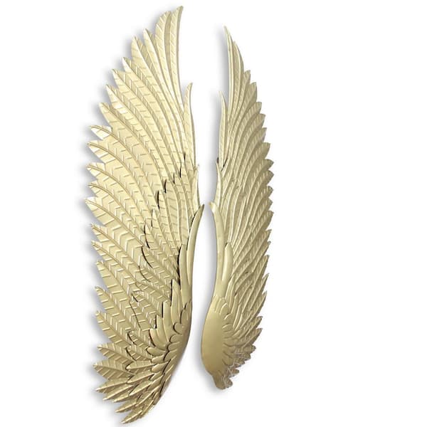 Pair of gold angel wings wall art display metallic painted metal ornament gift 