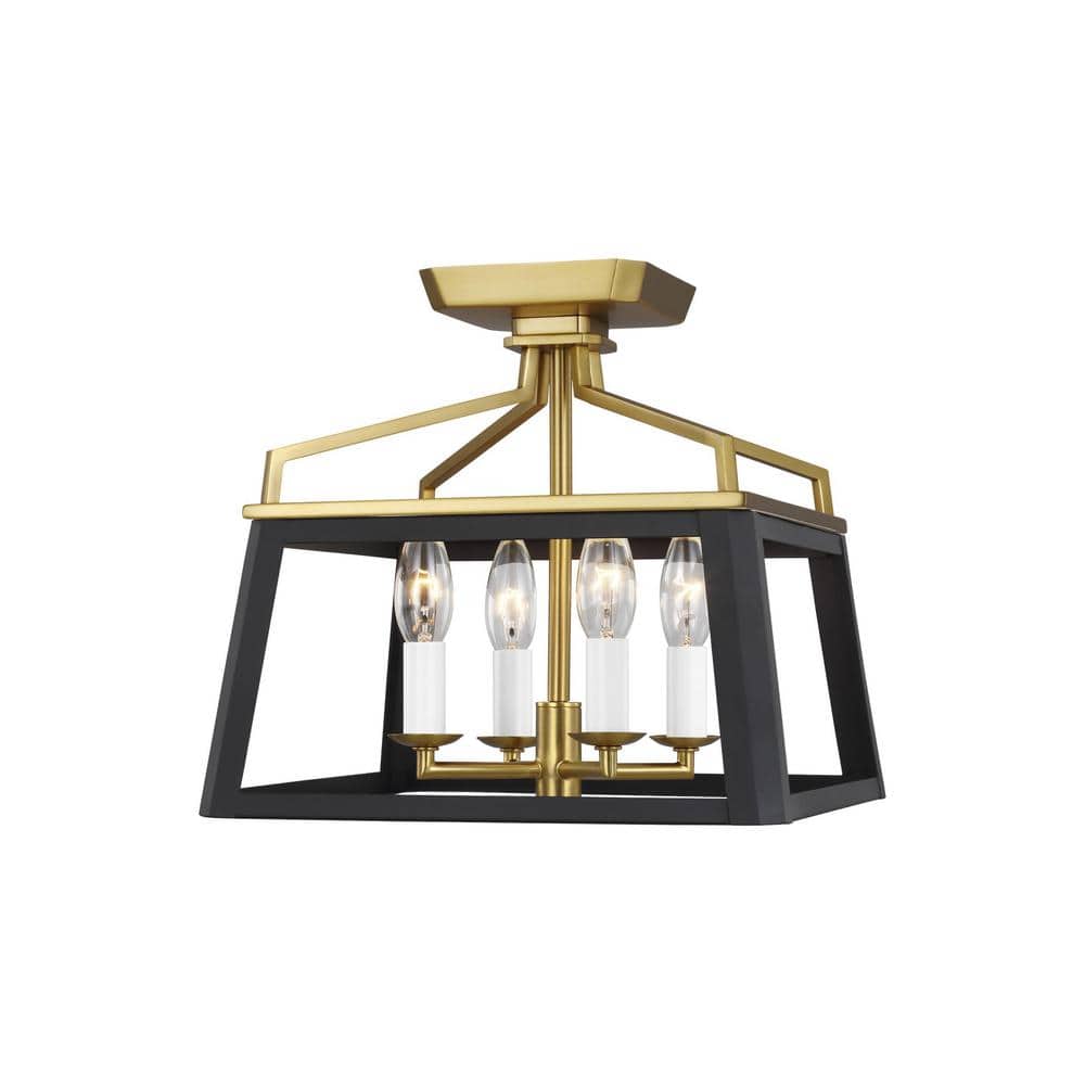 Carlow 12" Midnight Black and Brass 4-Light Semi Flush Mount