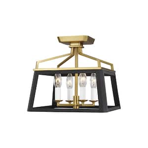 Carlow 12 in. W x 11.25 in. H 4-Light Midnight Black Traditional Indoor Dimmable Flush Mount with Steel Square Frame