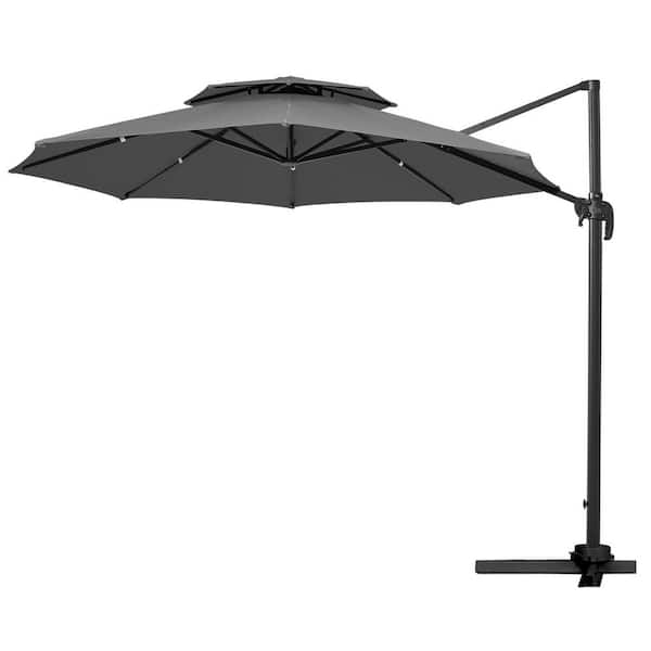 JEAREY 12 ft. Aluminum 360-Degree Rotation Cantilever Patio Umbrella with Cover in Gray