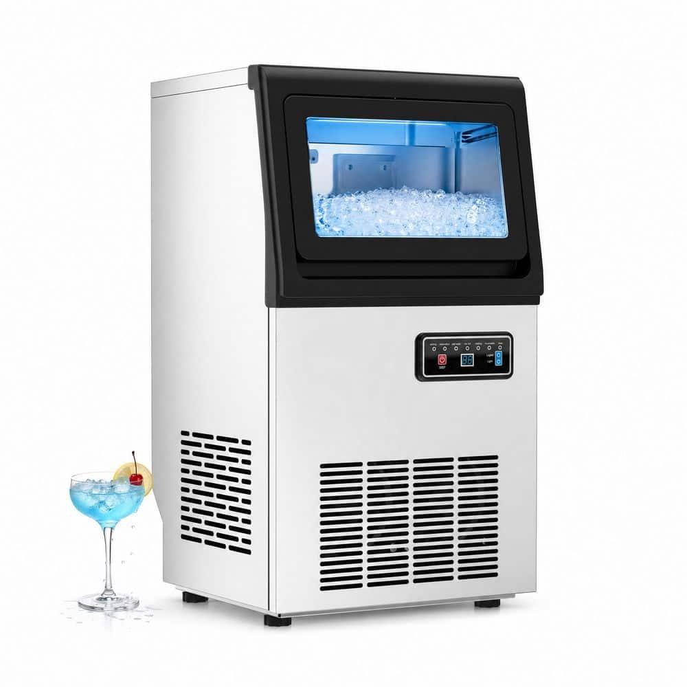 13.58 in. Commercial Ice Maker 90 lbs. /24 H Freestanding Stainless Steel Ice Maker Full Size Cubes w/ 18 lbs. Storage