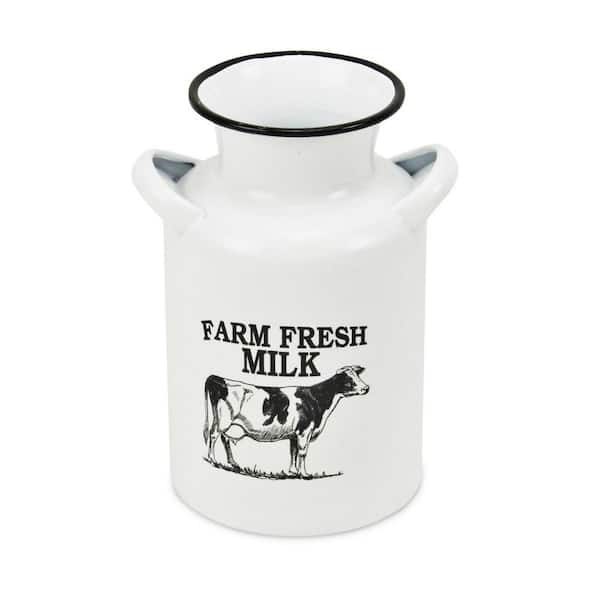 HomeRoots Metal White and Black Decorative Milk Jug