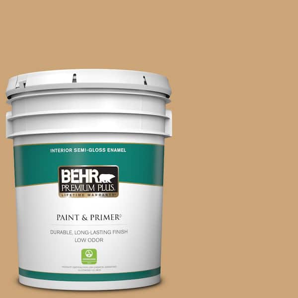 BEHR PREMIUM PLUS 5 gal. Home Decorators Collection #HDC-AC-13 Butter Nut Semi-Gloss Enamel Low Odor Interior Paint & Primer