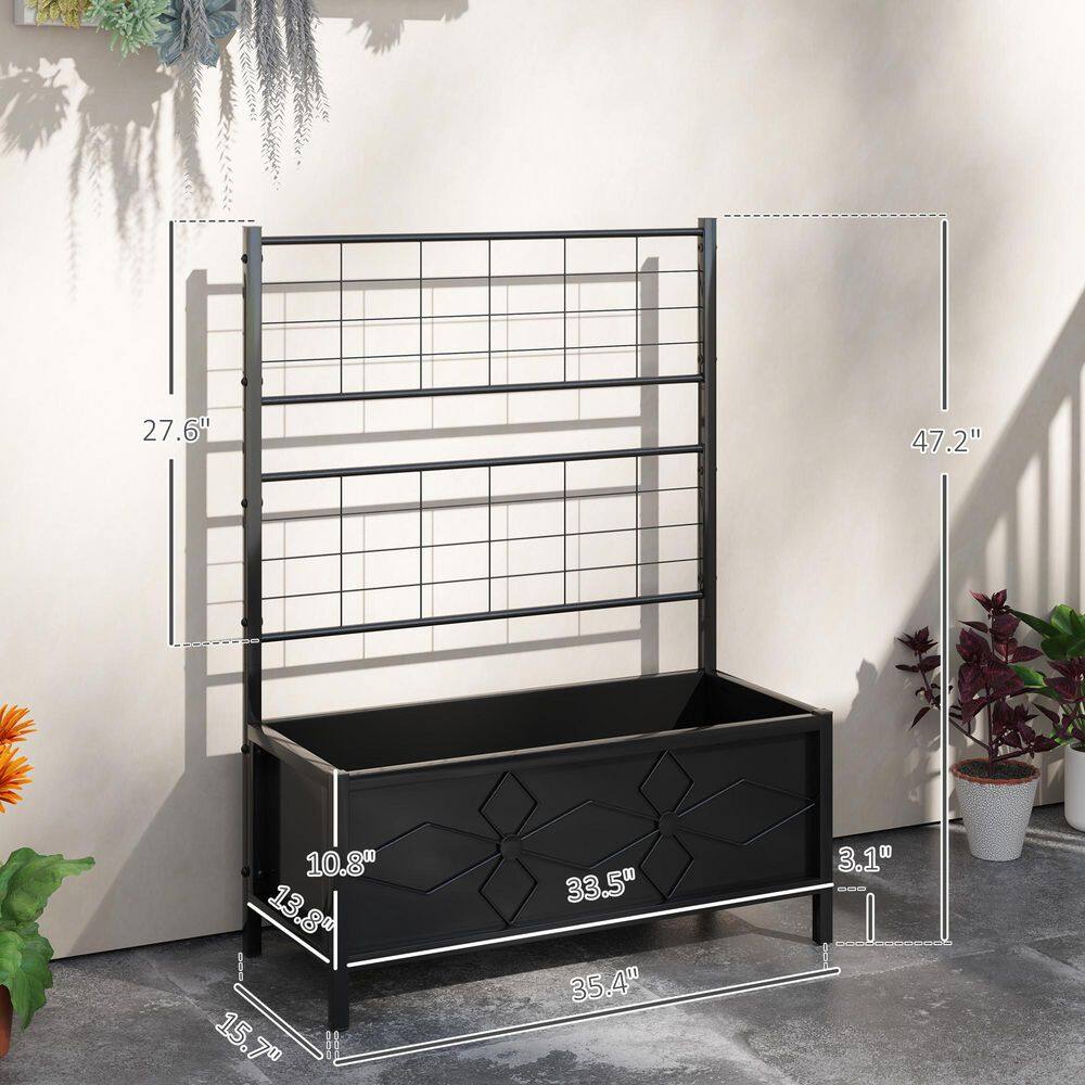 Black Galvanized Steel Raised Garden Bed with Trellis