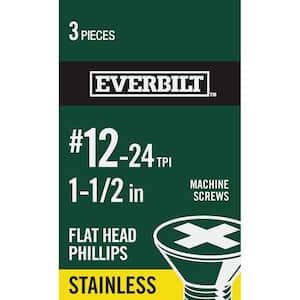 #12-24 x 1-1/2 in. Phillips Flat Head Stainless Steel Machine Screw (3-Pack)